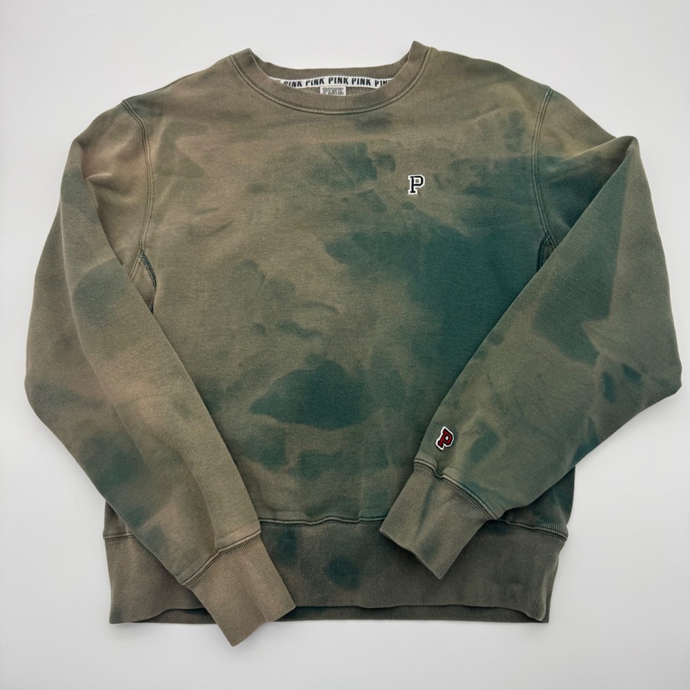 Pink Victoria's Secret Tie Dye Y2K Crewneck Sweatshirt Green Olive M